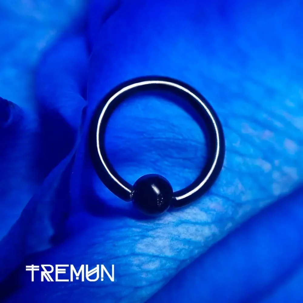 Anello con perle prigioniere 14G PVD nero - Edizione limitata