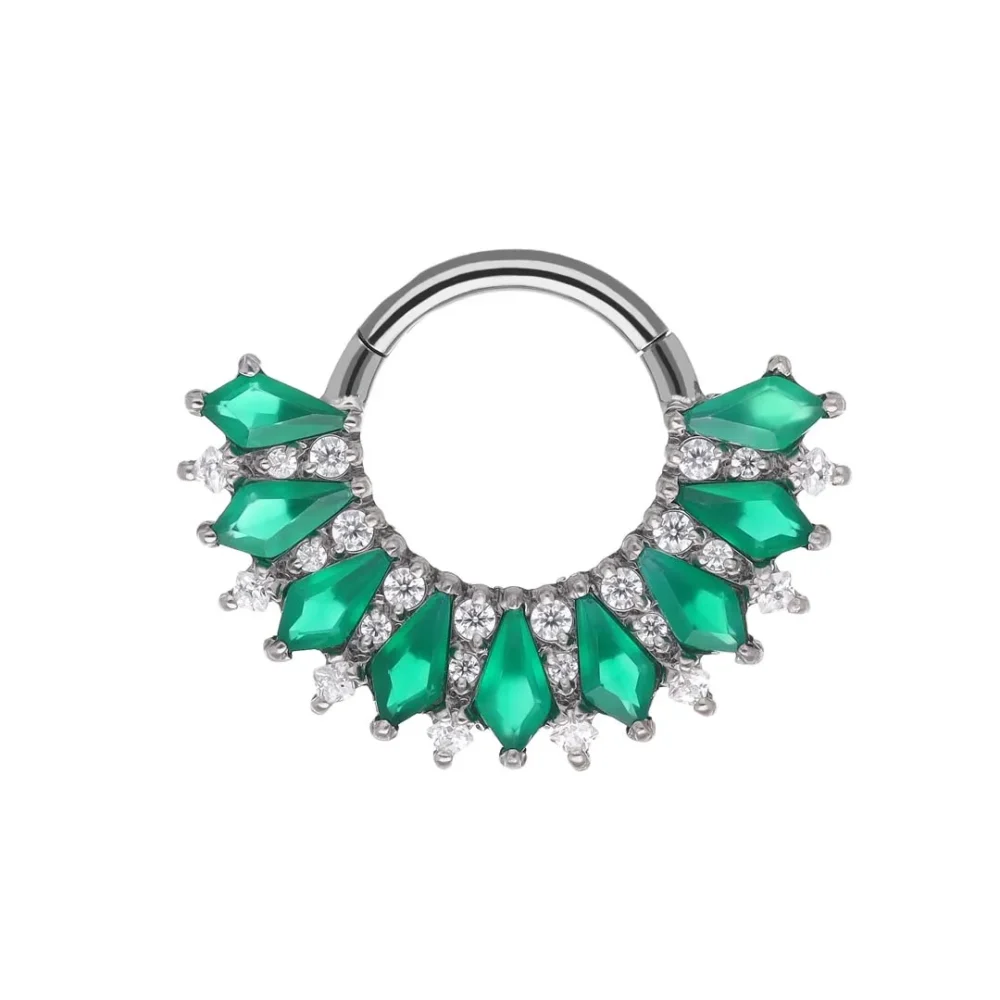 Esmeralda CZ Anillo Clicker - Titanio F-136 